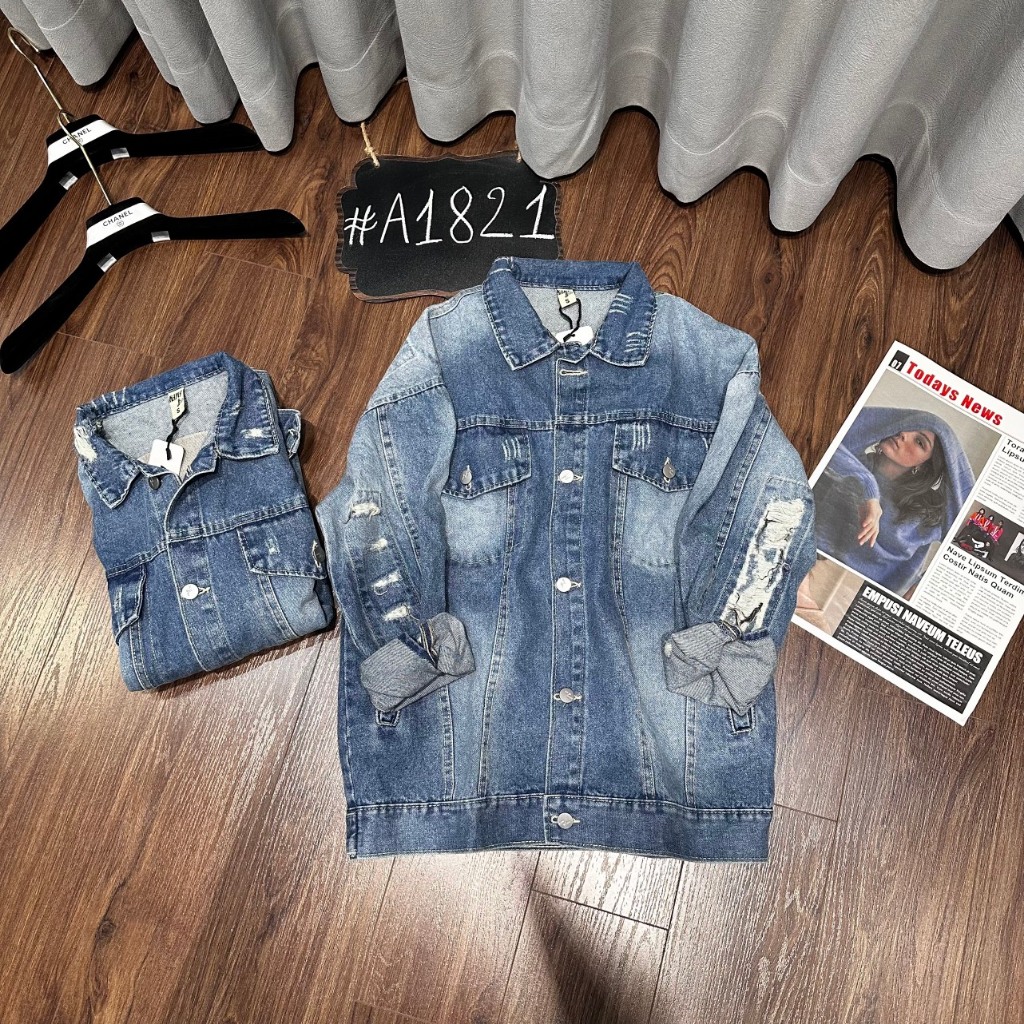 Áo Khoác jean Nữ,Áo Khoác Bò Form Rộng Rách Cá Tính Hàng QC Cao Cấp