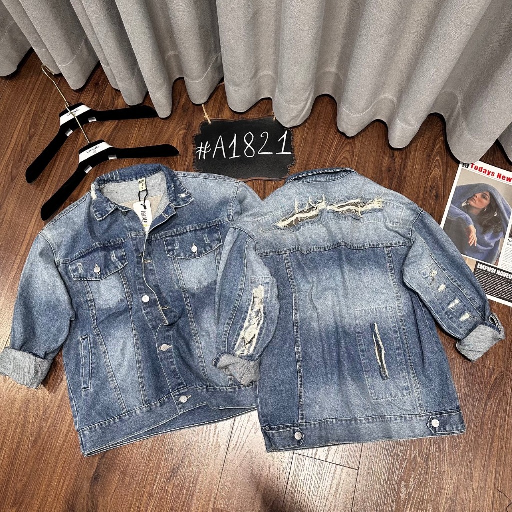 Áo Khoác jean Nữ,Áo Khoác Bò Form Rộng Rách Cá Tính Hàng QC Cao Cấp