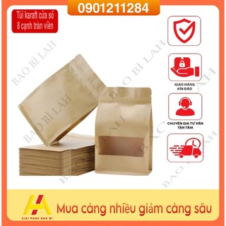 1kg/ size. Túi zip Karaft, túi zip giấy 8 cạnh, gấp hông có cửa sổ,dùng đựng thực phẩm, bánh keo, đồ khô.. full size.