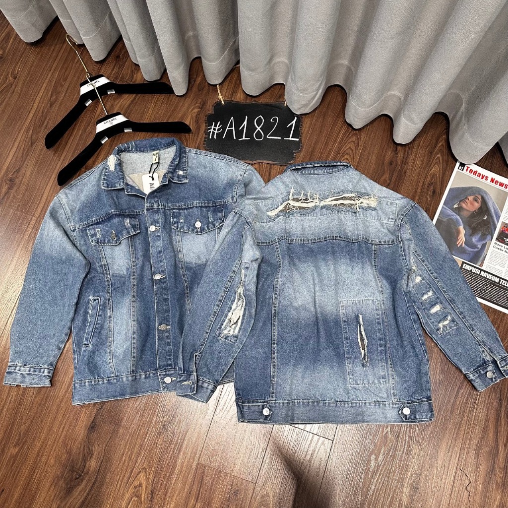 Áo Khoác jean Nữ,Áo Khoác Bò Form Rộng Rách Cá Tính Hàng QC Cao Cấp