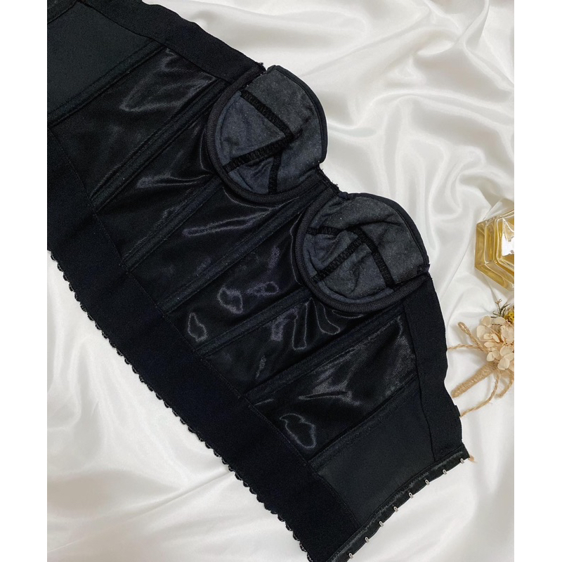 Áo corset croptop đen trơn thun 2hand