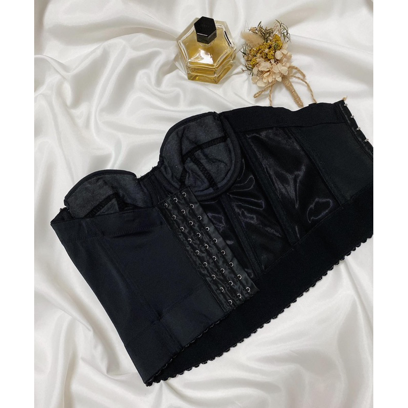 Áo corset croptop đen trơn thun 2hand