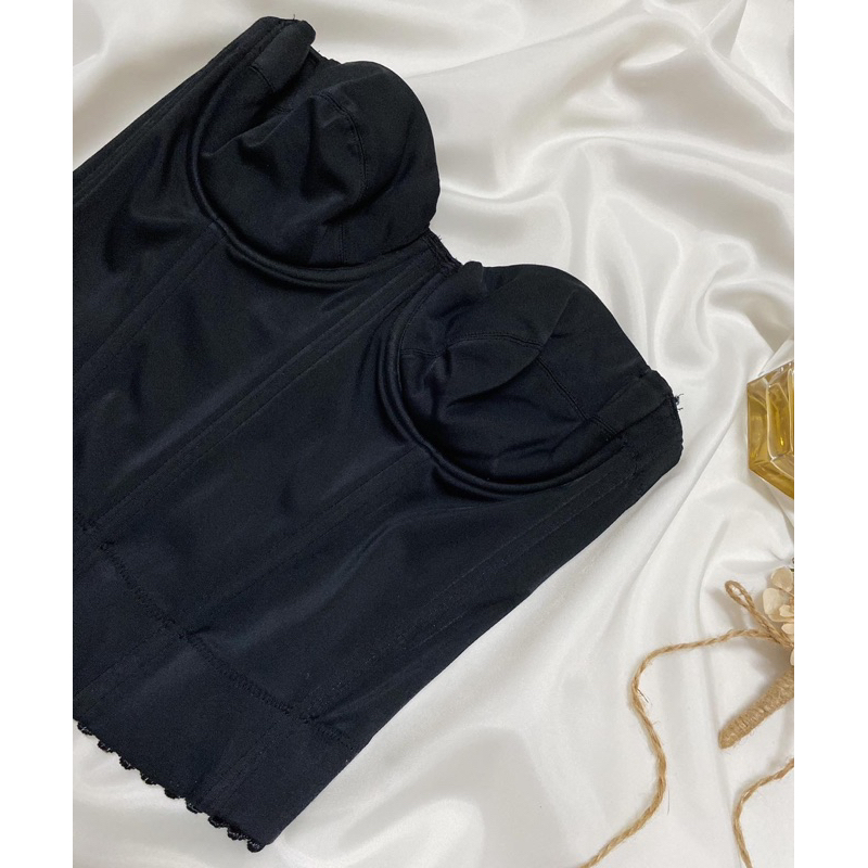 Áo corset croptop đen trơn thun 2hand
