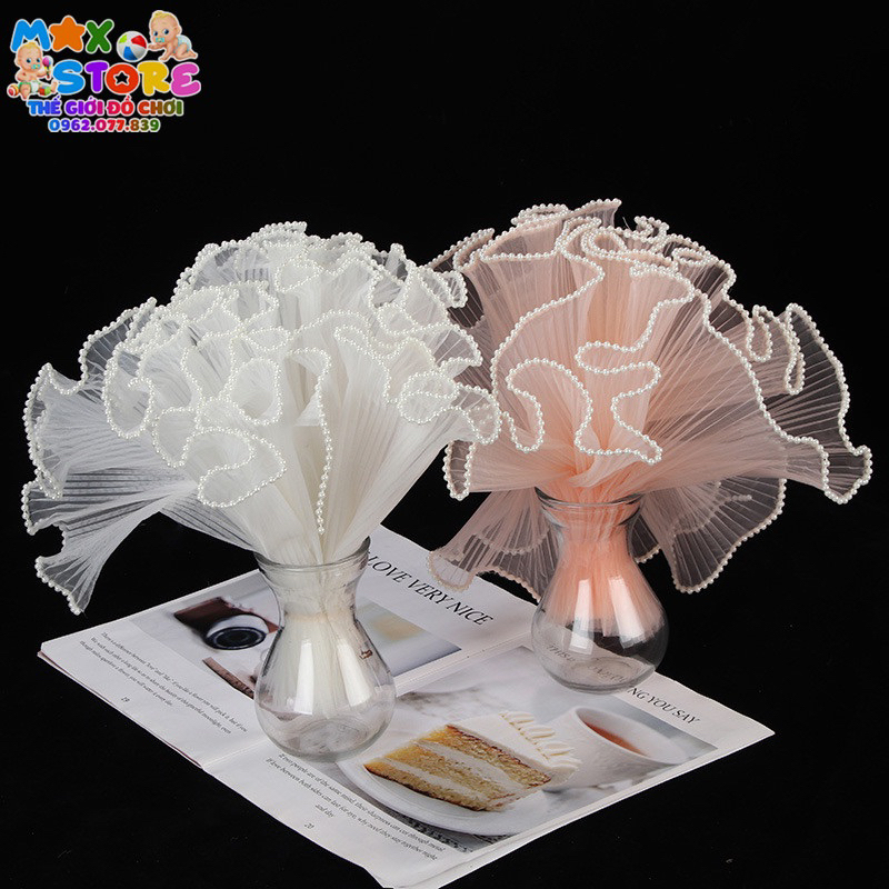 Giấy gói hoa-cuộn VOAN NGỌC,voan sóng viền ngọc trang trí bó hoa