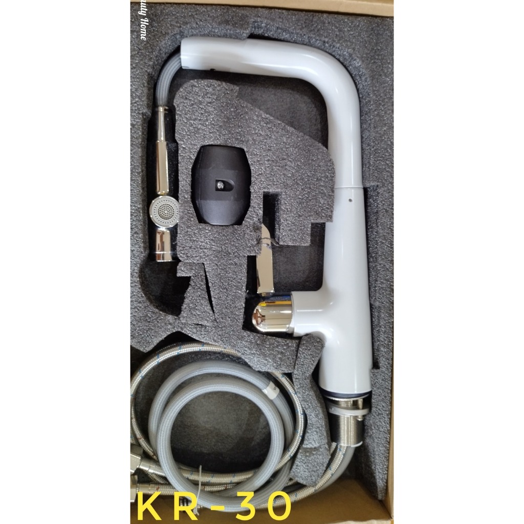 Vòi rửa chén bát dây rút KRASSEN 2 đường nước nóng lạnh KR-30 / Màu trắng sữa