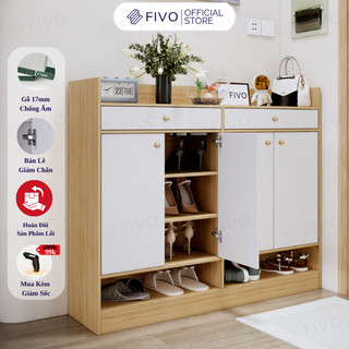 Tủ giày dép gỗ fivo fs53, gỗ chống ẩm cao cấp, nhiều ngăn đựng giày, có cửa bảo vệ giày dép, có kèm 2 hộc