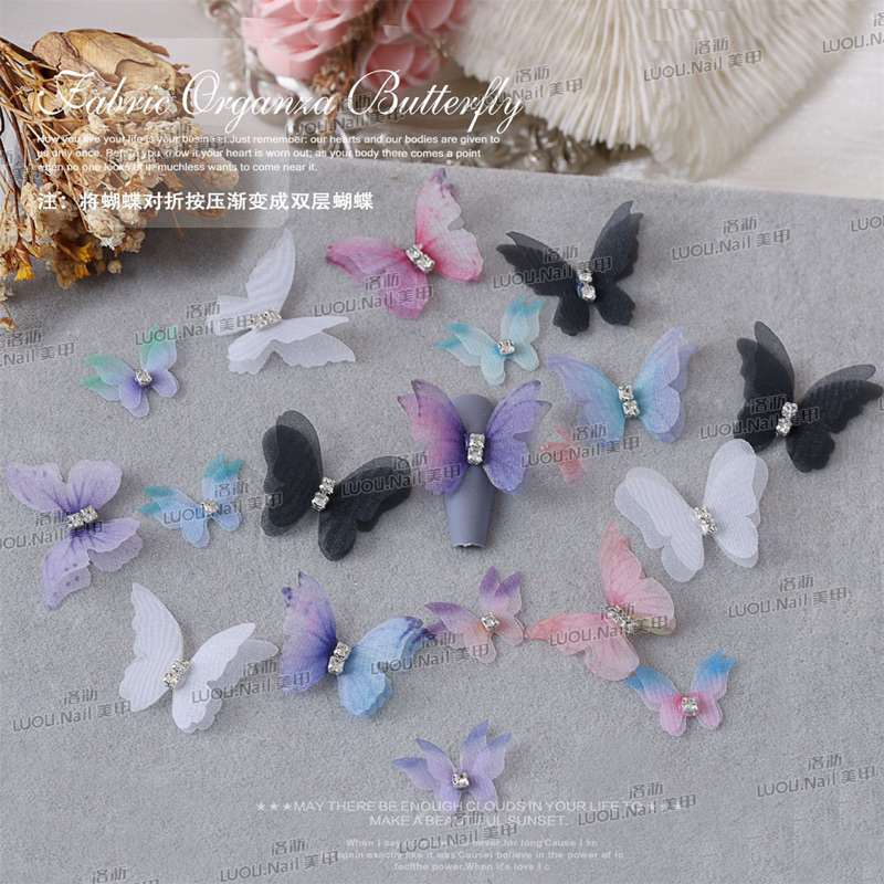 charm bướm lụa trang trí móng đủ màu