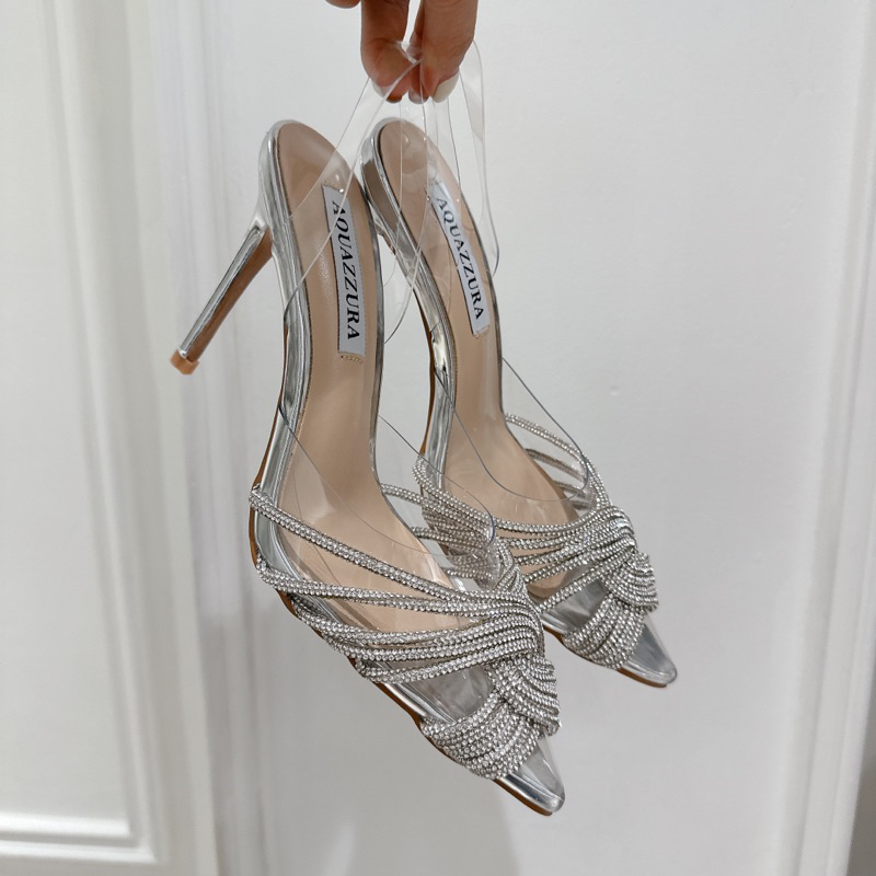 Giày cao gót đá xoắn quai hậu trong suốt Aqua