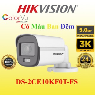 Camera hdtvi colorvu 5mp hikvision ds-2ce10kf0t-fs vỏ sắt, chống nước ip67 - hàng chính hãng