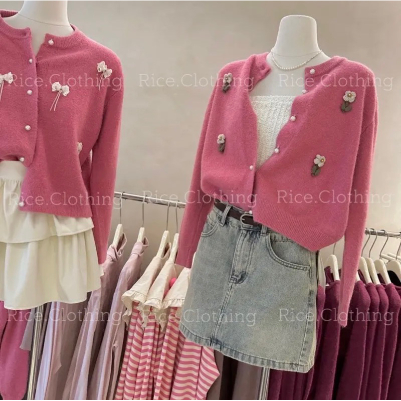 Áo cardigan len hoa nổi hàng QCCC - Rice.clothing