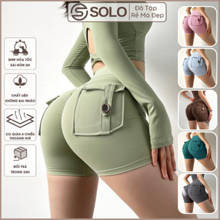 Quần Tập Gym Yoga Lulu Biker Short Legging Đùi Cạp Cao Chun Mông Có Túi Thun Poly Mềm Co Dãn Solo Sportswear 9240