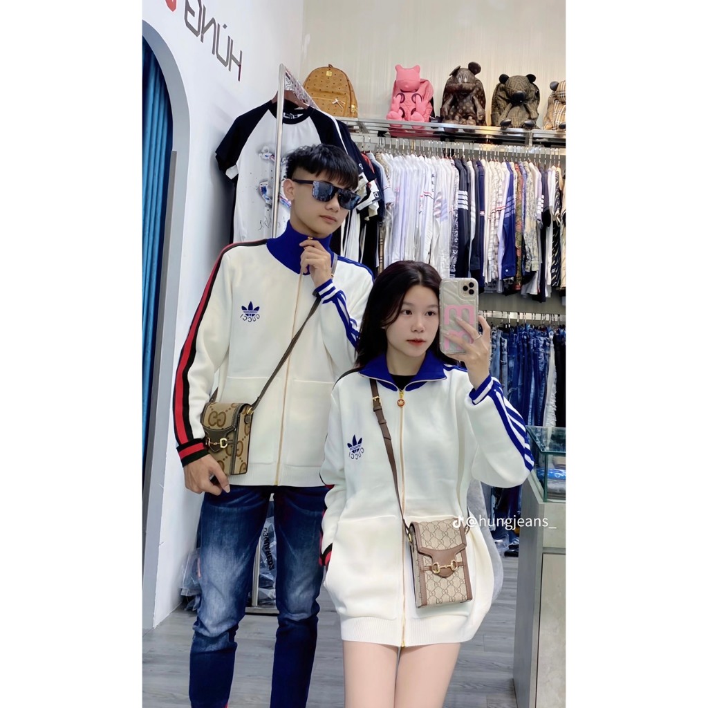 Áo Khoác Gucci Kết Hợp Logo Thêu Adidas Hàng Quảng Châu Cổ Bo Dày Dặn Nam Nữ Hottrend 2023