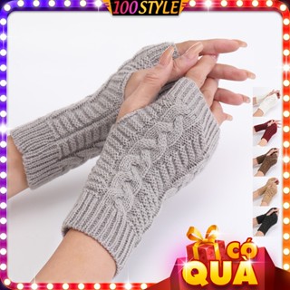 Găng Tay Len Nam Nữ Dày Ấm Hở Ngón Bấm Điện Thoại