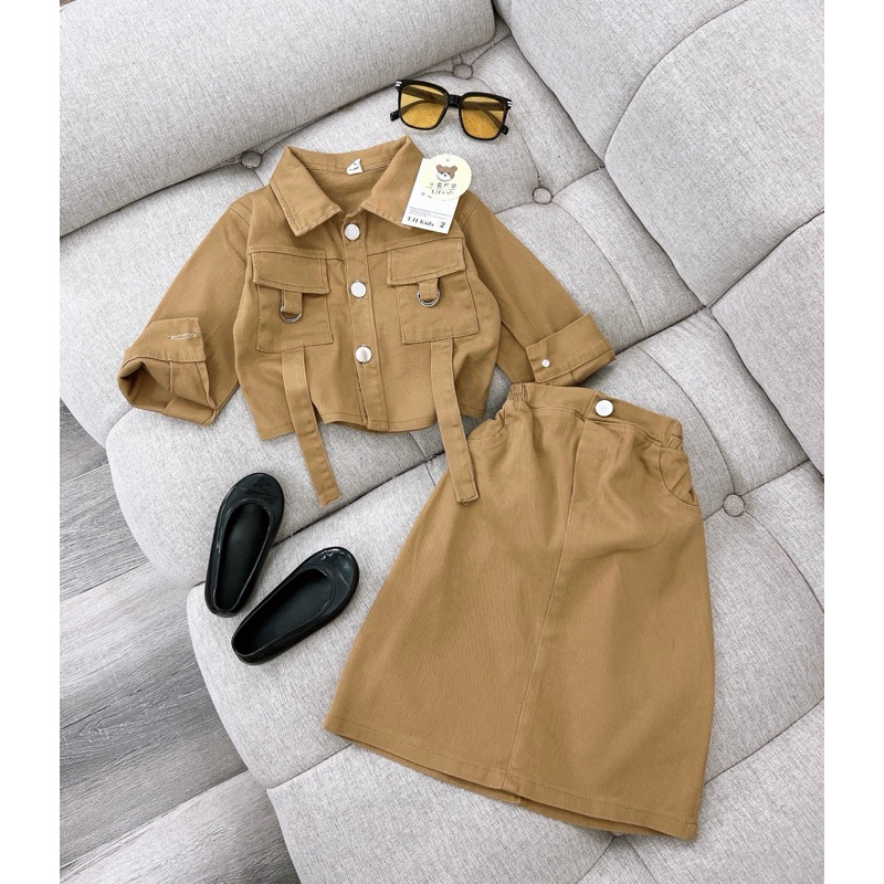 Set Váy kaki bò mềm cho bé gái