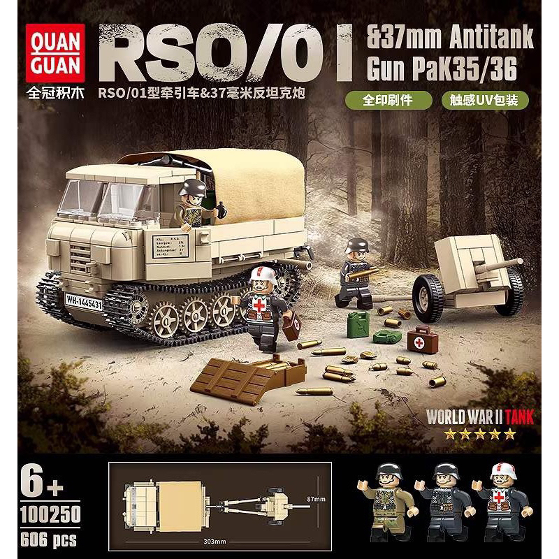 Quanguan 100250 Army world war II Nazi German RSO/01 & 37mm anti Tank mô hình lắp ráp Xe tải bánh xích kéo pháo