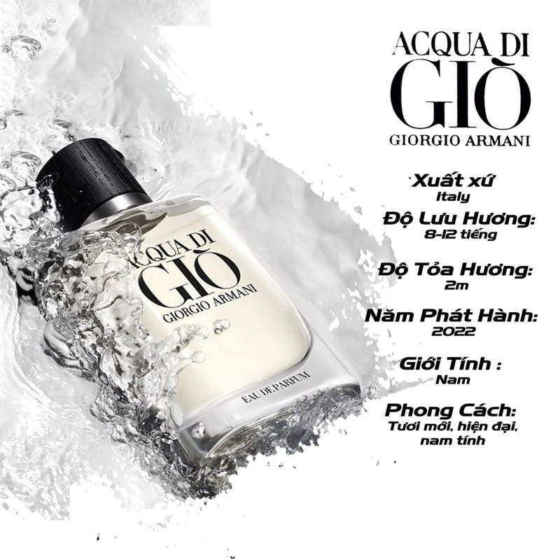 Nước hoa chính hãng Acqua Di Gio Pour Homme EDP 125ml