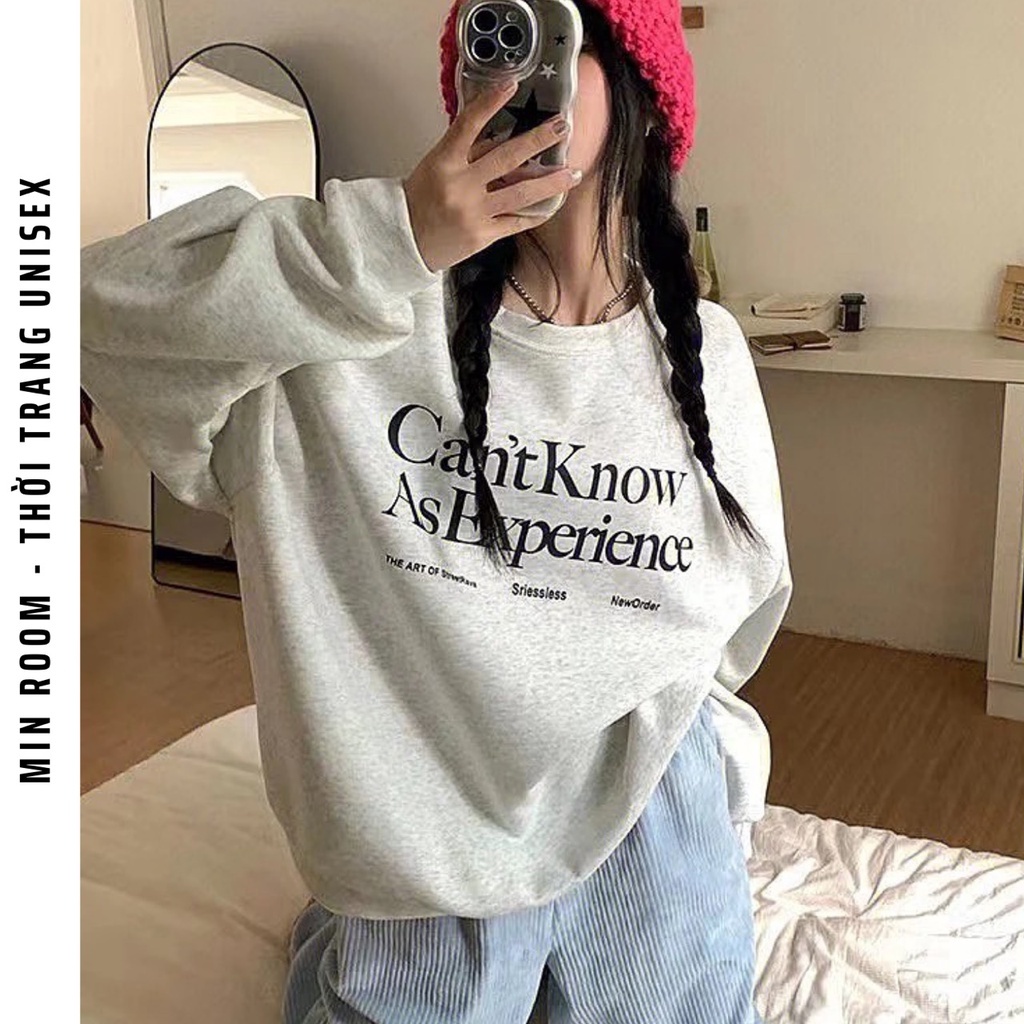 Áo Sweater Nỉ Bông Form Rộng Nam Nữ Unisex Dáng Oversize Xám Tiêu In Chữ Đơn Giản