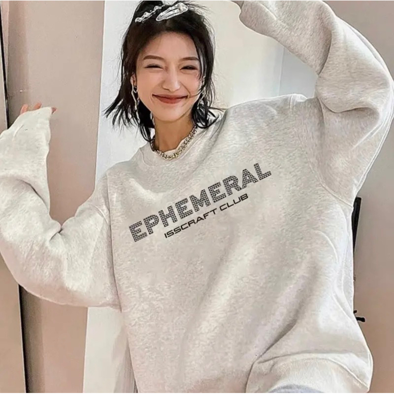 Áo Sweater Nỉ Bông Form Rộng Nam Nữ Unisex Dáng Oversize Xám Tiêu In Chữ Đơn Giản