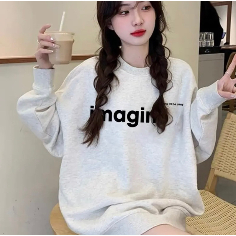 Áo Sweater Nỉ Bông Form Rộng Nam Nữ Unisex Dáng Oversize Xám Tiêu In Chữ Đơn Giản