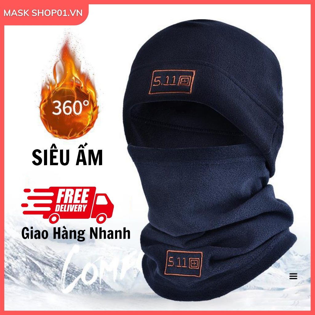 Mũ trùm đầu kèm khăn ống đeo cổ giữ ấm mua đông, có thể đội cùng mũ bảo hiểm khi đi xe máy,hoạt động ngoài trờii