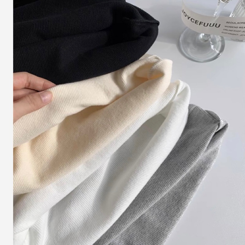 Áo thun nữ trơn dài tay cổ tròn viền ren dáng ôm chất thun gân giữ nhiệt phong cách vintage T07