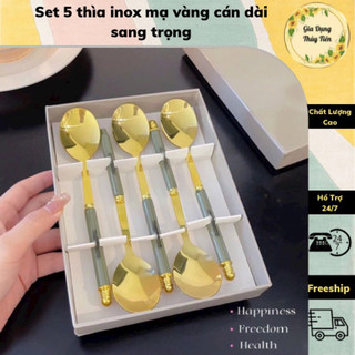Set 5 thìa inox mạ vàng cán dài sang trọng cao cấp