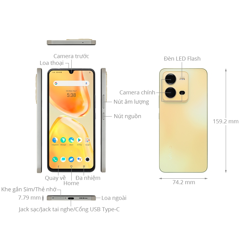 Điện Thoại Vivo V25e  - Vàng Rạng Đông - Camera sau 64MP-Selfie Camera 32MP AMOLED 6.44"