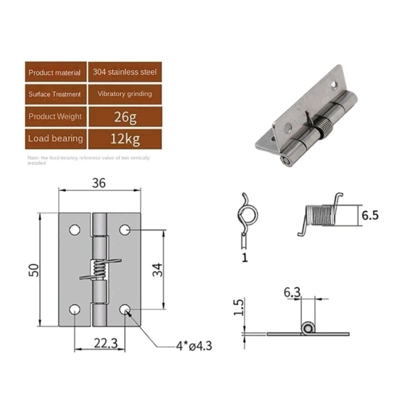 Bản lề cửa lò xo tự đóng chất liệu inox 304
