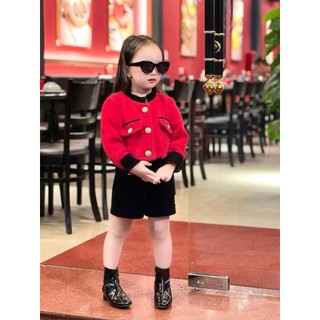 B38 - Set bộ Áo khoác dạ len lông thỏ mix quần nhung cho bé diện thu đông xinh dễ thương 8 -30kg