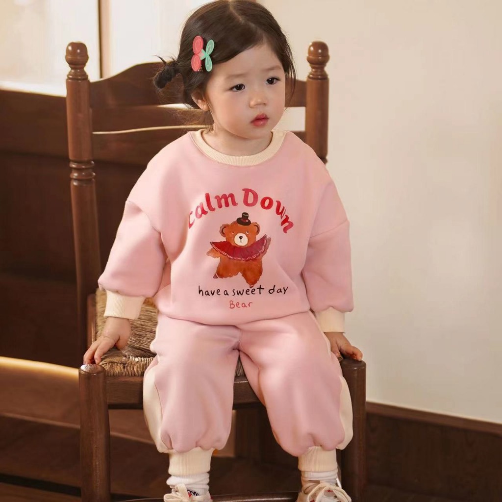 B30 - Set bộ nỉ da cá cho bé gái Cookie  màu Hồng , Be chất xịn đẹp, bộ dài diện thu đông xinh dễ thương 8 -20kg
