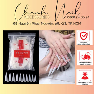 Móng nối nhọn Hàn Quốc - Túi 500 móng tip nhọn dài mẫu mới nhựa dẻo đủ size Chanh Nail