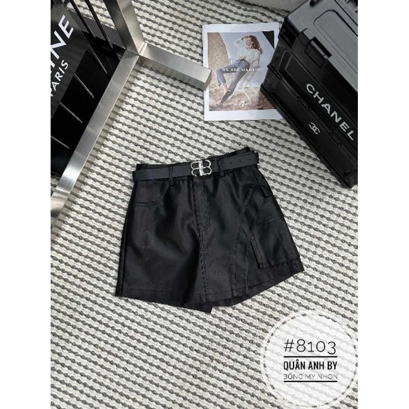 Quần váy da túi hộp kèm đai chữ B hàng QC