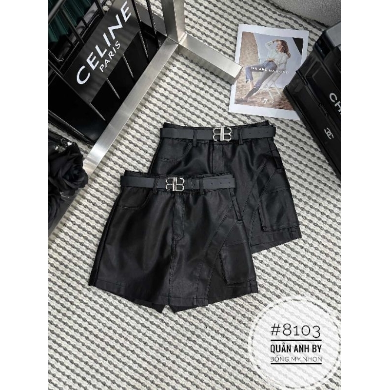 Quần váy da túi hộp kèm đai chữ B hàng QC