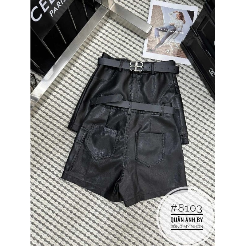 Quần váy da túi hộp kèm đai chữ B hàng QC