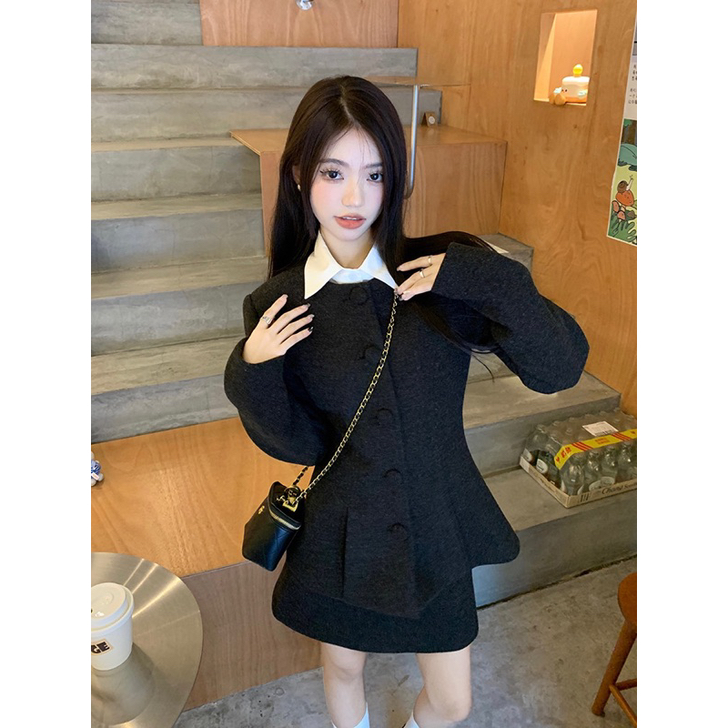 𝐎𝐇𝐘𝐎𝐎: Set áo khoác dạ dài tay và chân váy thời trang nữ thu đông