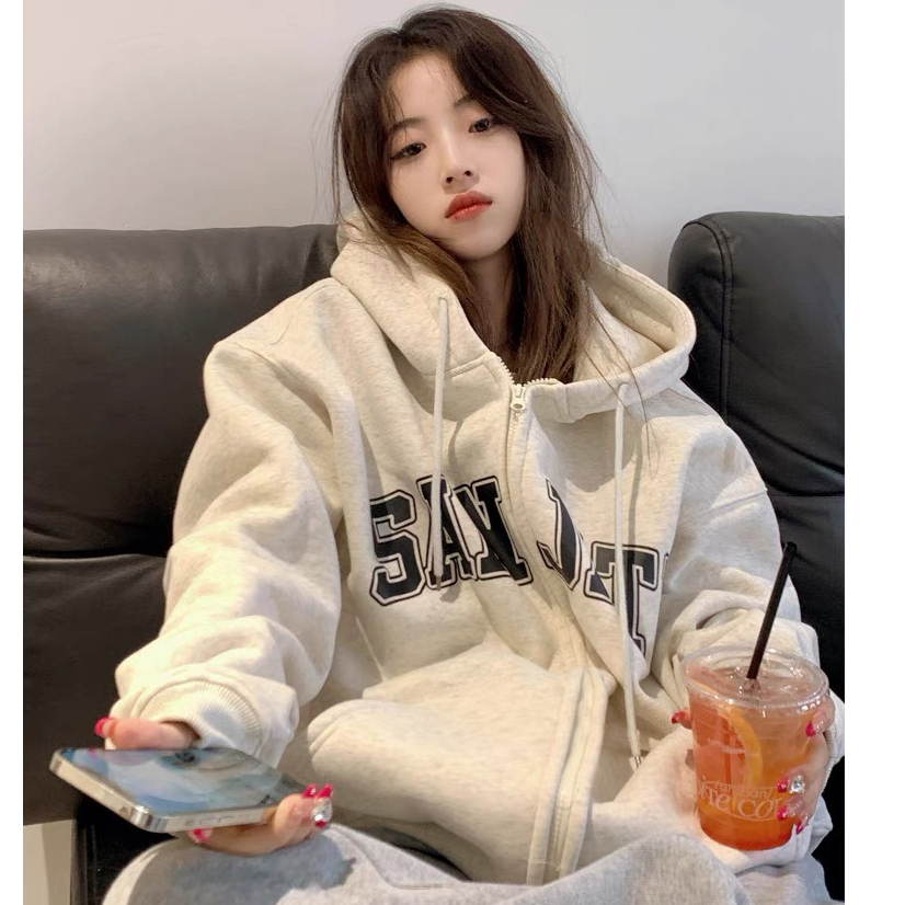 Áo Hoodie Nam Nữ Khóa Zip Nam Nữ Nỉ Bông Form Rộng Unisex In Chữ SANJATI
