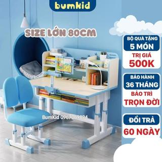 Bộ bàn ghế cho bé E01 - Bộ bàn học sinh thông minh 50x70cm chống gù chống cận nâng hạ độ cao kèm bộ 2 quà tặng BumKid