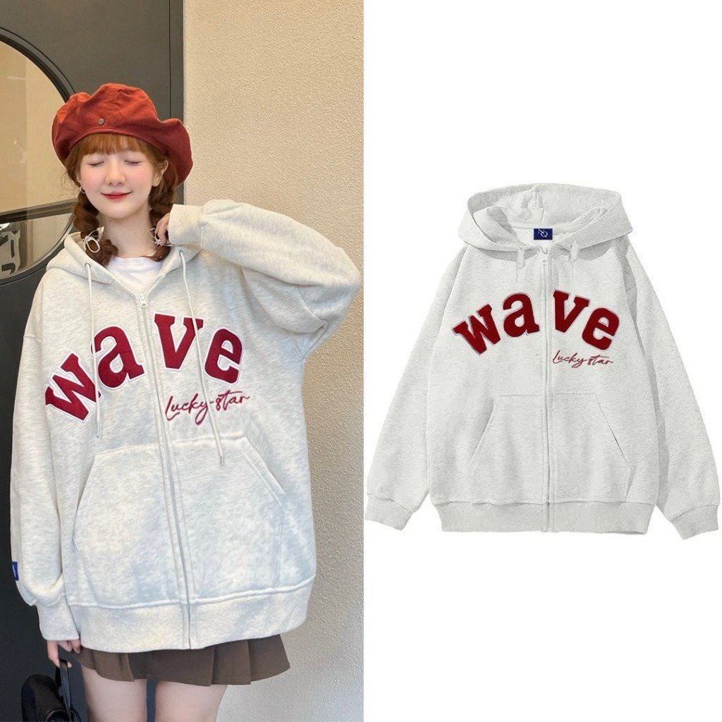 Áo Hoodie Zip WAVE , Áo Khoác Hoodie Form Rộng Unisex Chất Nỉ Bông Cotton