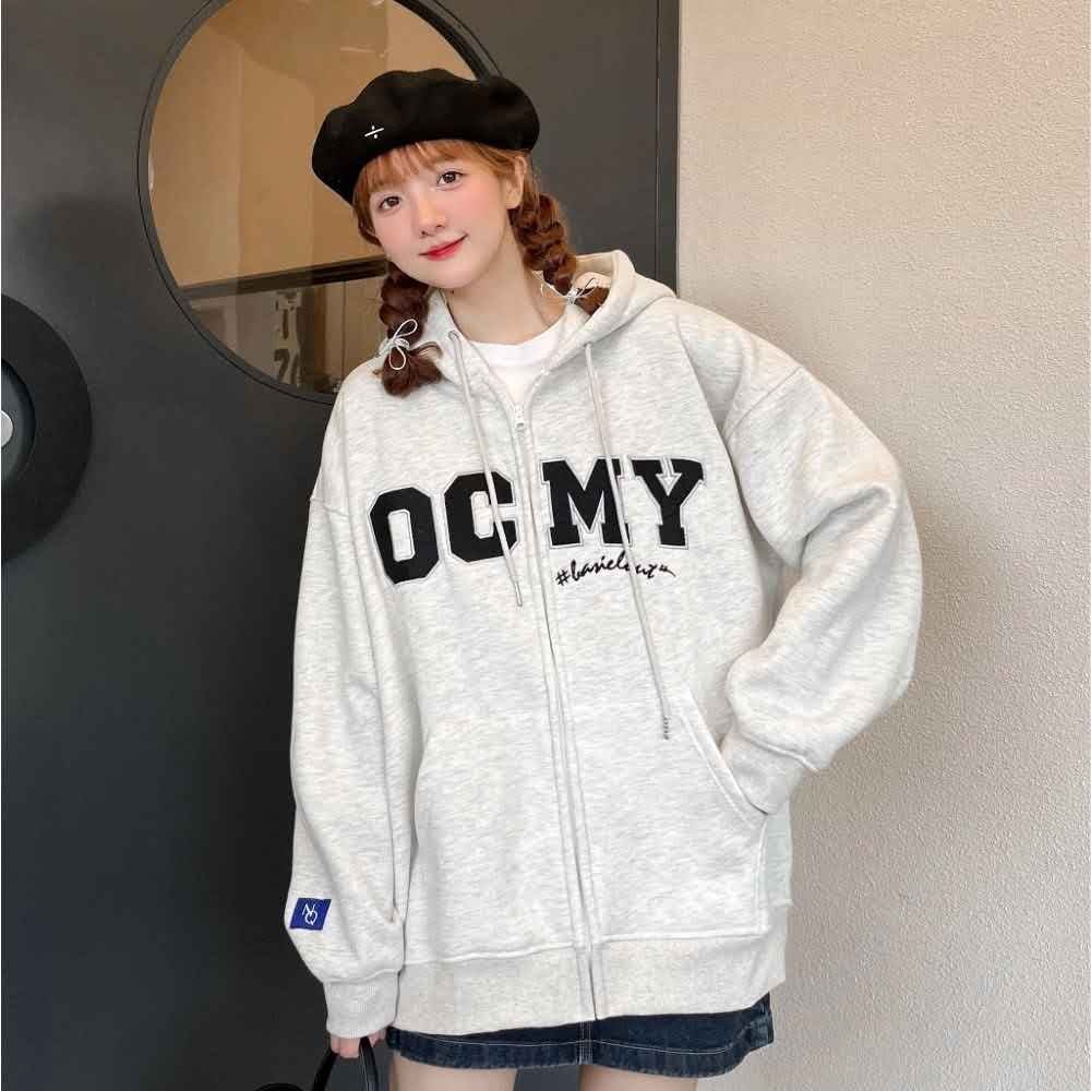 Áo Hoodie Zip OCMY , Áo Khoác Hoodie Form Rộng Unisex Chất Nỉ Bông Cotton