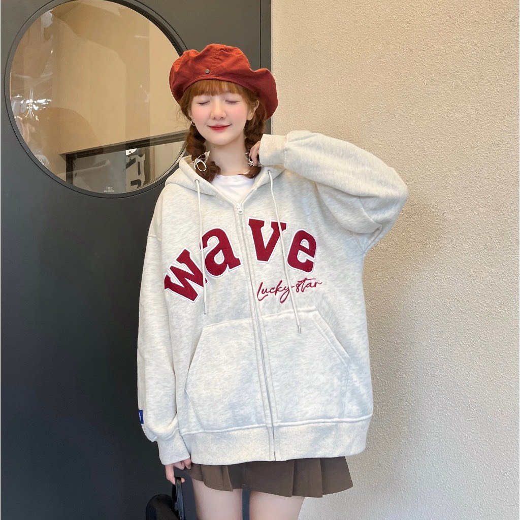 Áo Hoodie Zip WAVE , Áo Khoác Hoodie Form Rộng Unisex Chất Nỉ Bông Cotton