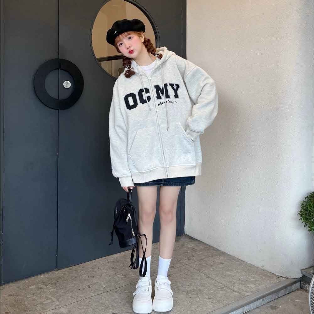 Áo Hoodie Zip OCMY , Áo Khoác Hoodie Form Rộng Unisex Chất Nỉ Bông Cotton
