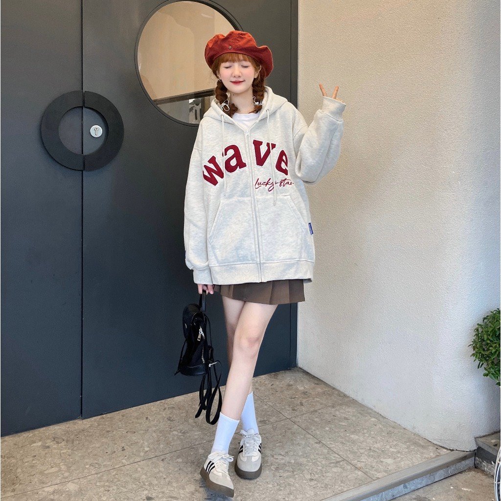 Áo Hoodie Zip WAVE , Áo Khoác Hoodie Form Rộng Unisex Chất Nỉ Bông Cotton