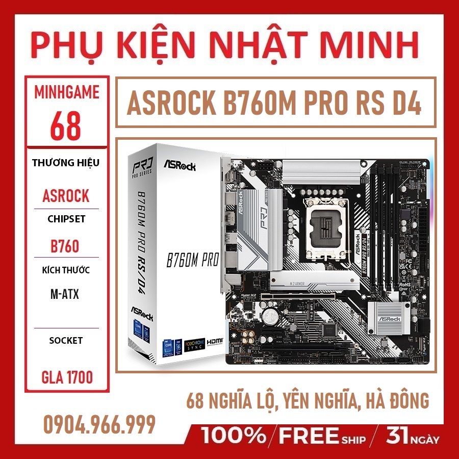 Mainboard ASROCK B760M Pro RS/D4 Socket 1700 M-ATX chính hãng mai hoàng phân phối BH 36 tháng