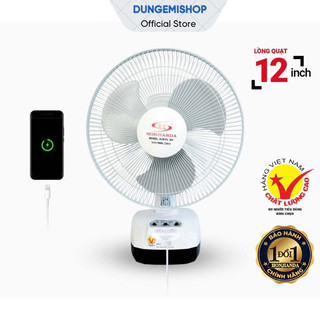 (2 Bình) Quạt sạc tích điện để bàn cao cấp AC&DC 12inch Honjianda 301 đa năng đèn LED tích hợp cổng USB sạc điện thoại