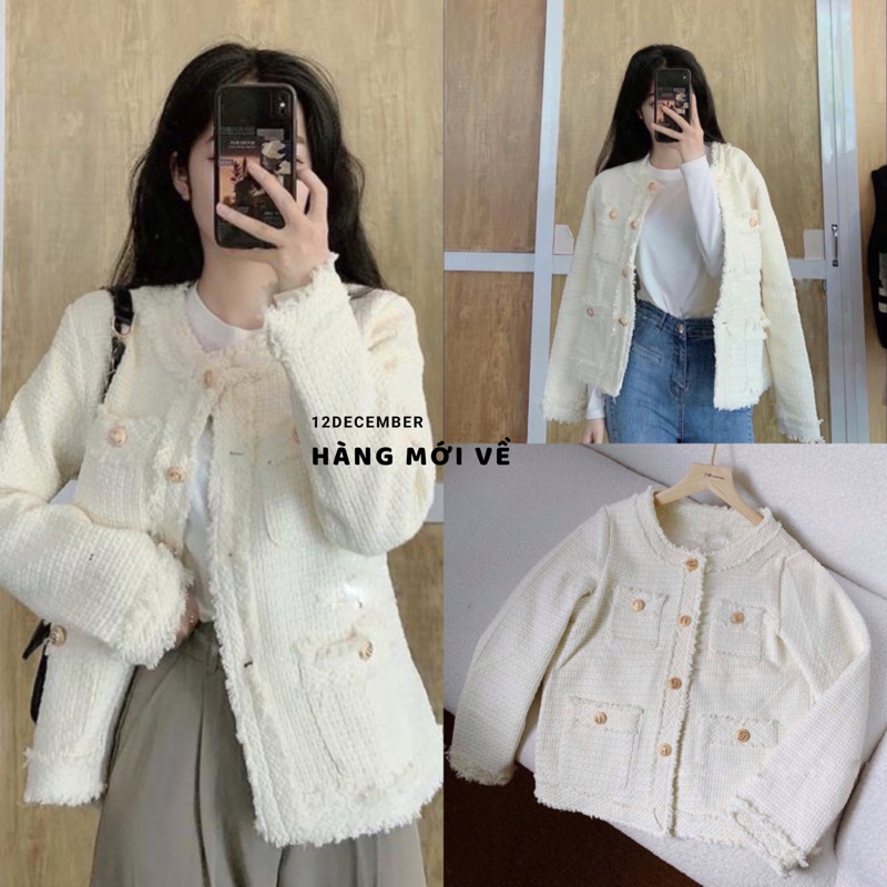 Áo dạ tweed 2746 kem