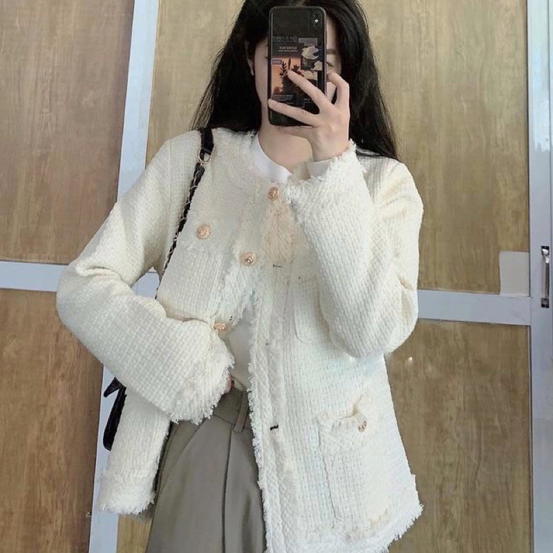 Áo dạ tweed 2746 kem