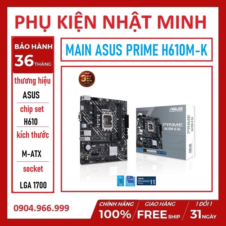 Main Asus Prime H610M-K D4 2 khe ram Socket 1700 chính hãng bảo hành 36 tháng