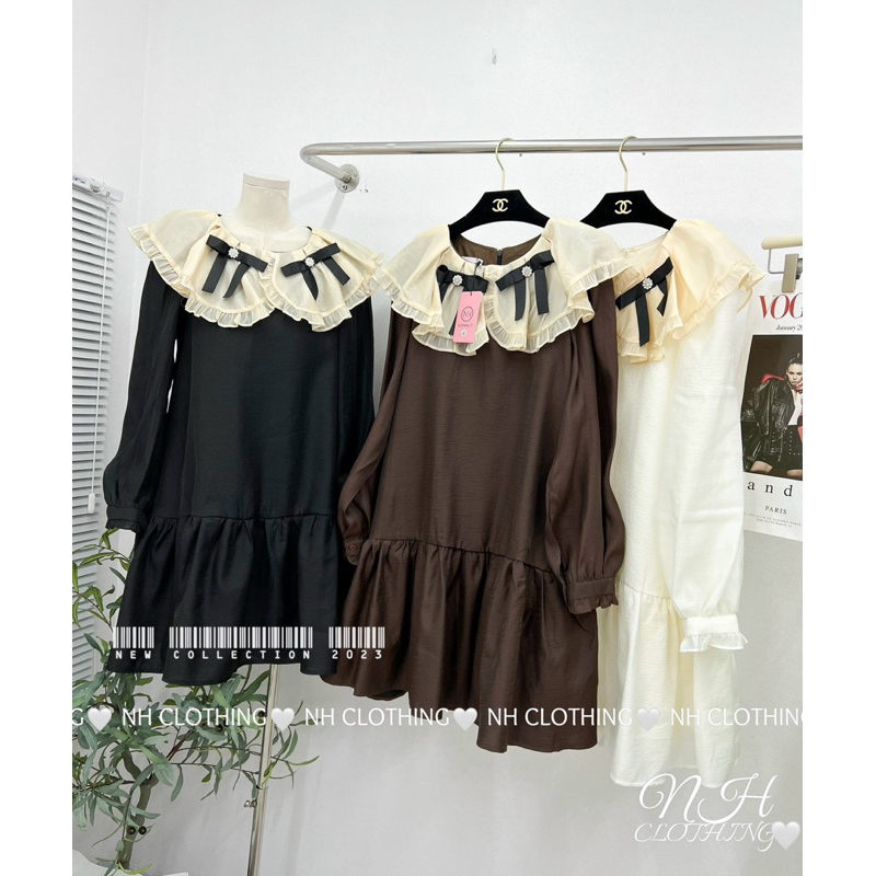 Váy xuông tơ đuôi cá cổ bèo nơ