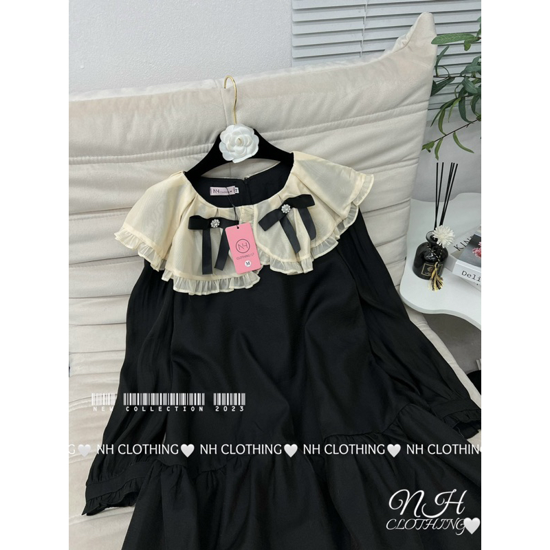 Váy xuông tơ đuôi cá cổ bèo nơ