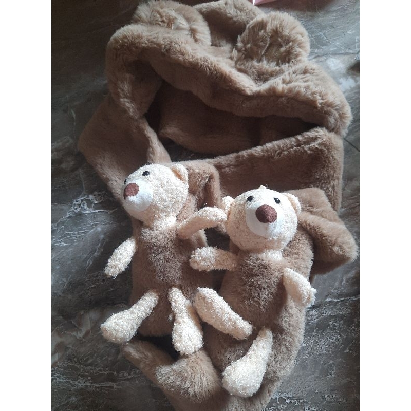 Mũ lông cừu cho bé sét mũ khăn bao tay tặng kèm gấu xinh hàng quảng châu